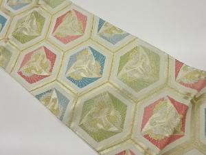 亀甲に鶴模様織出し袋帯